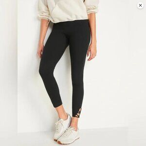 Old Navy High-Waisted Lattice-Hem Ankle Leggings Black Cotton (XL) NWT!